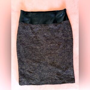 Lafayette 148 New York Women's 6 Black Brown Marled Leather Tweed Pencil Skirt